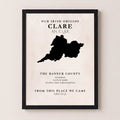 Clare Irish heritage print featuring The Banner County, front view