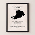 Cork Irish heritage print featuring The Rebel County, alternate product view